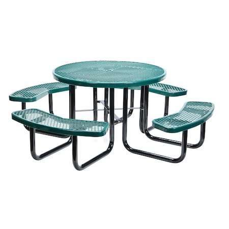 Vestil Round Picnic Table, Green, Metal, 81-1/4 in PT-MX-RT-46-GN